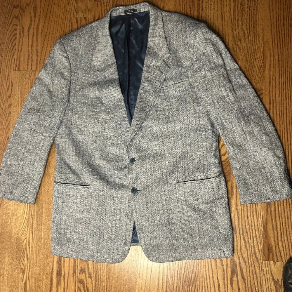 Gino Rossi Mens Sport Jacket Blazer Grey/Blue  Buttons Lining Size 48  100% Silk